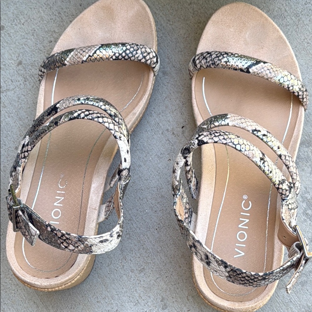 Vionic Kora Snake Print Leather Raffia Boa Strapp… - image 3